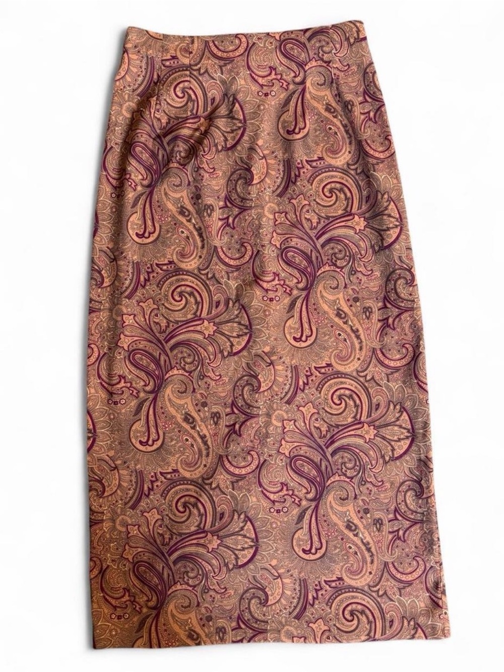 Briggs New York Paisley Pencil Skirt in Brown and Plum
